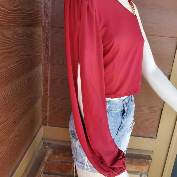 SHEIN Curve Red and Gold Crop Top Blouse Size 0XL Chain Detail NWOT - Picture 10 of 15